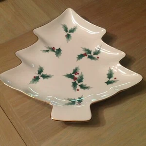MIKASA Ribbon Holly Christmas Tree Tray LARGE bone china cookies candy FX017/542 - Picture 1 of 2
