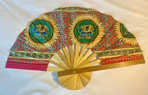 Fan Pink Thai Folding Elephant Hand Wooden Thailand Home Decor พัดมือช้างสีชมพู - Picture 1 of 17