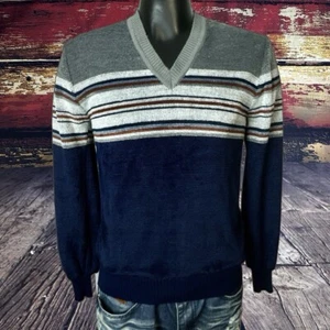 Vintage Kennington California Velour Pullover Shirt 70er 80er Herren Medium gestreift V-Ausschnitt - Bild 1 von 11
