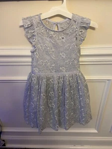 Zunie Girl Girls Periwinkle Light Blue Flutter Sleeve Lace Dress Sz 7/8 Lined - Picture 1 of 8