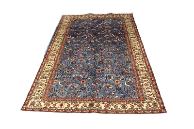 De colección Pájaros Floral Geométrico Lana Turca 4' 0" x 6' 9" Azul Área Anudada a Mano Foto 1 de 4