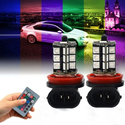 2XH11 H9 H8 5050 LED RGB 27SMD Car Headlight Fog Light Lamp Bulb Remote Control - Image 1 of 4