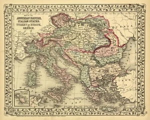 Wall Decor Poster.Interior home.Room art design.Italy Greece antique map.11605 - Picture 1 of 1