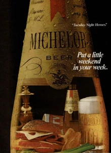 1982 Vintage Print Ad Michelob Beer Tuesday Night Heroes Put a little weekend in - Picture 1 of 2