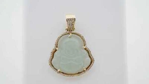 Estate Sale 14k Yellow Gold Jade Buddha Pendant Vintage Style Fine Jewelry - Picture 1 of 8