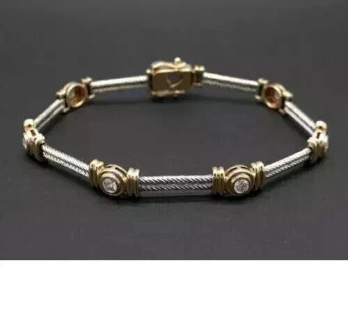 7Ct Round Lab Created Diamond 7" Bezel Tennis Bracelet 14K Two Tone Gold Plated - Image 1 of 4