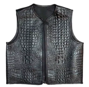 Men's Black Alligator Crocodile Embossed Leather Jacket Motorcycle Fashion Vest - Picture 1 of 4