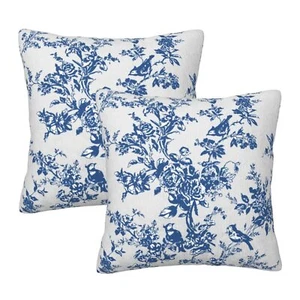 Blue and White Floral Throw Pillow Covers 24 x 24 Inch Set of 2 Navy Blue Wat... - Picture 1 of 7