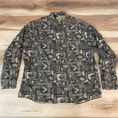Cabelas Shirt Mens XL Chamois Flannel Button Down Fishing All Over Print - Image 1 of 4