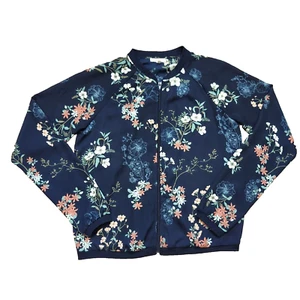 Maurices Jacket Womens Sz S Floral Print Full Zip Lightweight Sheer Navy Blue - Picture 1 of 11