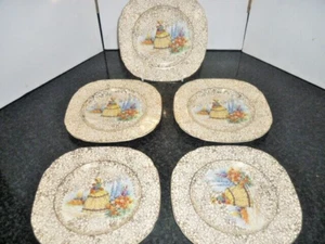 DecoJ Fryer and Son Meritas Crinolin lady 5x Side plates 6.25" - Picture 1 of 3