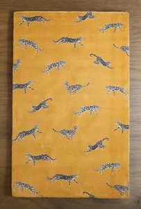 Gelber handgetufterter Leopardenteppich handgefertigter 100 % Wollteppich für Wohnzimmer - Bild 1 von 12