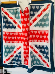 Fun, Cotton Union Jack Heart Print Big Square Scarf -can be worn as top OS - Picture 1 of 2