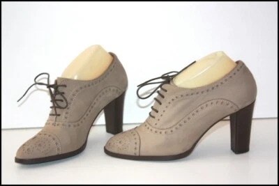 MINELLI Escarpins à Lacets Croûte de Cuir Gris Taupe T 38 TBE - Photo 1/4
