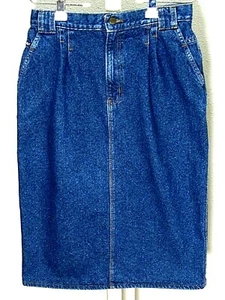 Vintage Chic Sz 16 Blue Denim Long Straight Skirt Pleated Modest - Picture 1 of 10