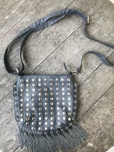 Miss Selfridge Gray Studded Silver Chain Fringe Rock Style Shoulder Bag Medium - Picture 1 of 9