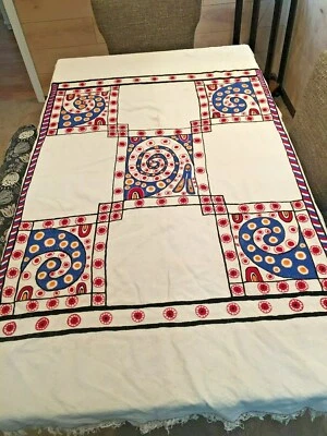 Vintage Multicolor Hand Embroidered Rectangle Throw Blanket 46.5x76 in - Image 1 of 4