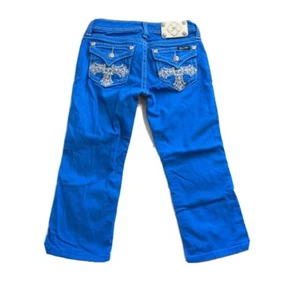Miss Me Girls Royal Blue Capri Cropped Stretch Denim Jeans Size 14 JK5046P14 - Picture 1 of 5