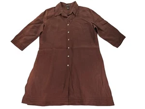 Ecologie Shirt Womens Size XL Brown Linen 3/4 Sleeve Top Pearl Button Up Tunic - Picture 1 of 6