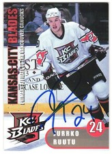 Jarkko Ruutu Autographed 2000  Dick's Sporting Goods Kansas City Blades IHL #16