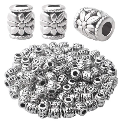 100pcs Antique Silver Bead Spacer Alloy Tube Beads Tibetan Spacers Large Hole... - Image 1 of 4