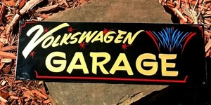 Vintage Black Volkswagen Garage Painted HOT RAT ROD SHOP Car SIGN Pinstriped Art - Picture 1 of 4