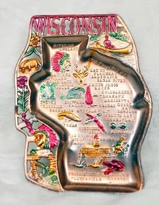 Vintage 1950-60's "WISCONSIN" Metal Brass Souvenir Ashtray/Trinket Dish - Picture 1 of 2