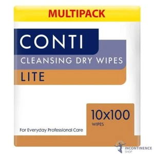 10x Conti Lite Cleansing Dry Wipes for Everyday Care - 30cm x 28cm - Pack of 100 - Picture 1 of 4
