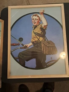 Norman Rockwell 1919-1919 American 1894-1978 Off To Fish On A Bike gerahmter Druck  - Bild 1 von 5