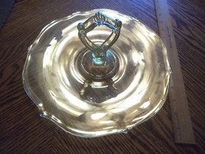 Yellow Depression Glass Center Handle Server Plate Tray Etched Floral Pattern - Picture 1 of 4