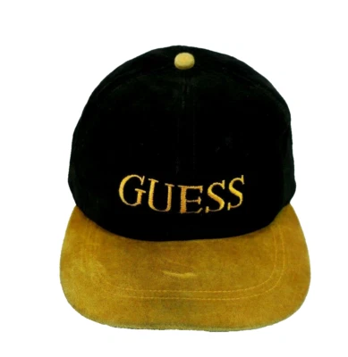 Logotipo bordado vintage anos 90 Guess couro camurça preto bege alça traseira - Imagem 1 de 4