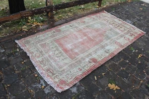 Vintage Handmade Turkish Oriental Bedroom Floor Oushak Area Carpet Rug, 67"x37" - Picture 1 of 8