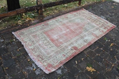 Vintage Handmade Turkish Oriental Bedroom Floor Oushak Area Carpet Rug, 67"x37" - Image 1 of 4