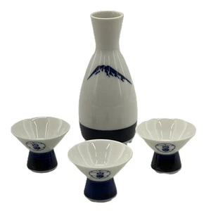 Vintage Japan Shirayuki Sake Set Blau & Weiß Porzellan Karaffe & 3 Tassen Set - Bild 1 von 13