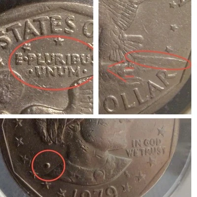 Moneda de dólar estadounidense 1979 D Susan B Anthony llena punto D, punto E pluribus, flecha de línea Foto 1 de 4