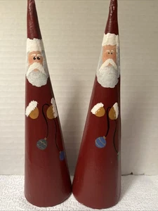Santa Clause Paper Mache nesting cone Set of 2 Hand painted - Picture 1 of 4
