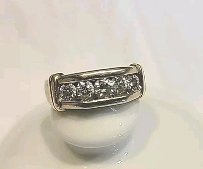 14k Two Tone Gold Channel Set Unisex Diamond Ring 9.9 Grams Approx 1 tcw Size 7 - Image 1 of 4