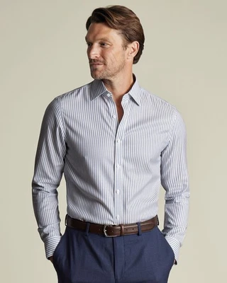 "Camisa ajustada a rayas azul índigo sarga sin hierro Charles Tyrwhitt - 17 1/2/36""" Foto 1 de 4