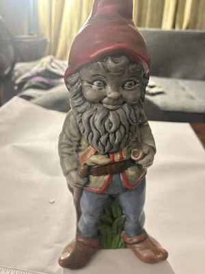 Estatuilla de gnomo de jardín estatua pintada a mano sombrero rojo pantalones azules decoración de patio de jardín Foto 1 de 4