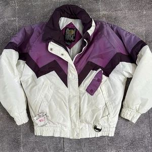 Herren Vintage 90er heiße Musik lila weiß Farbblock gefütterter Ski Mantel Jacke Gr. M - Bild 1 von 4