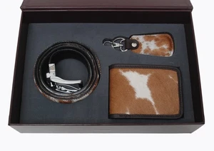 Handgefertigtes Rindsleder Herren Gürtel und Geldbörse Geschenkset mit Schlüsselanhänger - Bild 1 von 11