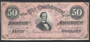 1864 $50 CONFEDERATE CIVIL WAR CURRENCY ~ JEFFERSON DAVIS PORTRAIT ~ SHARP NOTE - Picture 1 of 2