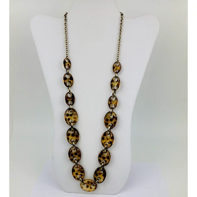 Faux Tortoise Shell Lucite Gold Tone Chain Necklace 20 in Plus Adjustment Chain - Image 1 of 4
