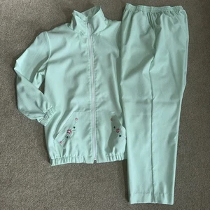 Blair Jacket Pants Outfit 2 Pc Set S Petite Seersucker Green Striped Grannycore - Picture 1 of 12