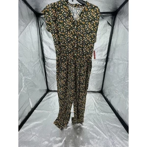 NWT Wonder Nation Girl Black Floral Short Sleeve Jumpsuit Youth Large 10-12 - Picture 1 of 6