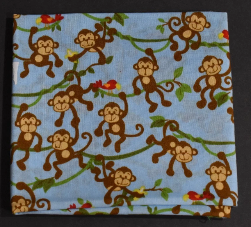 MONKEYS VINES BIRDS novelty cotton fabric fat quarter BLUE GREEN BROWN RED - Image 1 of 1