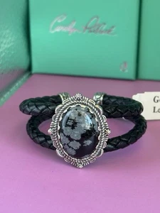 Nuovo con scatola. Bracciale C Pollack American West FIOCCO DI NEVE OSSIDIANA gemma pelle 925 -M/L - Foto 1 di 5
