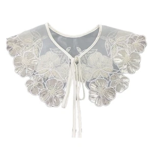 Sequins Beaded Floral False Collar for Women Lace-Up Bow Organza Shawl Necklace - Picture 1 of 8