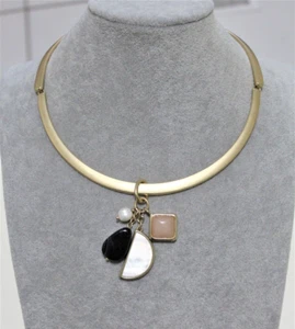White House Black Market WHBM Mixed-Stone Wire Collar Choker Necklace Gold - Picture 1 of 4