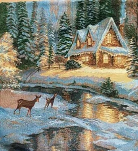 Kissenhülle Kissenbezug  Gobelin  "WINTERHAUS"  Deko f. Inlett 50 x 50 cm - Bild 1 von 1